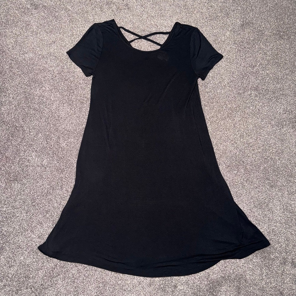 Mossimo Supply Co Women's Black Short Sleeve T-Shirt Dress Criss-Cross Back - XS
